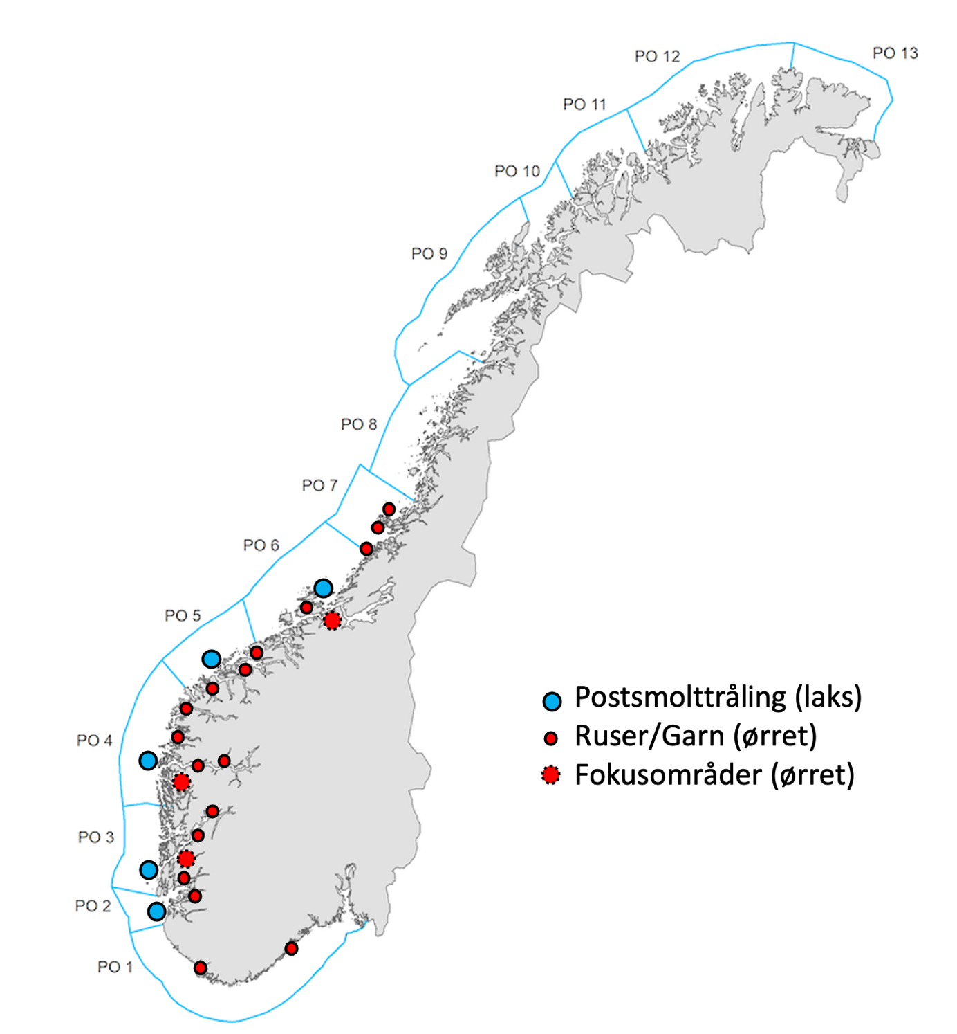 Kart som viser overvåking av lakselus i Norge fram til juni
